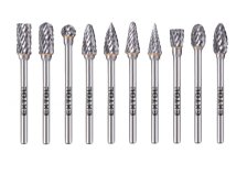 Frézy karbidové, 6 x 13 mm, stopka 3 mm, sada 10 ks, sek střední (double-cut) EXTOL INDUDSTRIAL